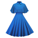 Chiffon Cape Vintage Gothic Flare Dress Women 50s 60s 2pcs Turn Down Collar Elegant Party Wear Summer A Line Midi Swing Dresses