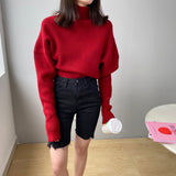 Autumn Women Pullovers Turtleneck Long Sleeve Loose Sweater Cropped Tops Pull Outwear