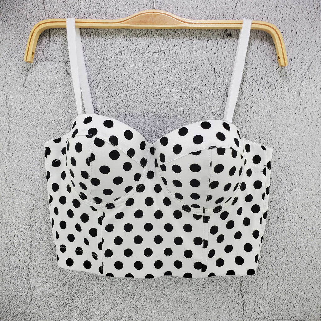Summer Polka Dot Corset Vintage Sexy Crop Top Women Harajuku Cami With Built In Bra Push Up Bralette