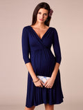 Deep V-neck Pregnant Woman Evening Dress knitting A-Line Party Dress Tea-Length Simple Formal Dress Half-Sleeve Cotton Prom