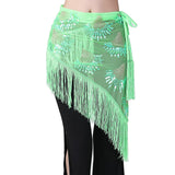 Belly Dance Hip Scarf Sequins Mesh Triangle Wrap Skirt Waist Chain Shiny Embroidery Filigree Fringe Hem SKirt