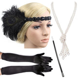 4 Pcs/Set 1920s Great Gatsby Party Costume Accessories Set Flapper Feather Headband Pearl Necklace Gloves Cigarette Holder