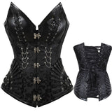 Steampunk Gothic Faux Leather 14 Spiral Steel Boned Overbust Corset Korse Black Goth Sexy Punk Bustiers