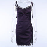 2021 Sexy Spaghetti Straps Bodycon Gothic Black Dress Women Streetwear Black Lace Up Mini Female Dresses Casual Purple Clothing