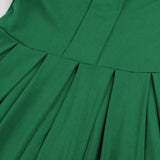 Green Contrast Guipure Lace Hem Solid Pleated Midi Long Sleeve Autumn Winter High Waist Vintage Dress