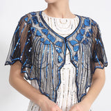 Retro Geometric Sequin Shrug Vintage 1920s Shawl Wraps Flapper Cover Up Women Mesh Scarf