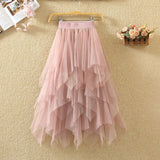 Women A-Line Mesh High Waist Solid Tutu Casual Skirt Slim Streetwear