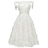 Elegant Tassel Strapless Off Shoulder Holiday Wear Short White Evening Party Dresses
