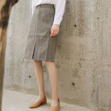 Office Lady Elegant Pencil Skirts Korean Style Vintage Plaid Knee-length Women High Waist Pencil Skirt