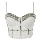 Corset Tops Women Off Shoulder Rhinestone Top Bright Beads Cropped Sling Crop Top With Cups Sexy Body Top Nightclub Bustiers