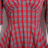 Autumn Vintage V Neck Plaid Pin Up High Waist Elegant Robe Rockabilly Party Dress