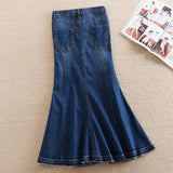 Long Floor-Length Elegant High Waist Autumn Mermaid Solid Vintage Denim Jeans Skirts