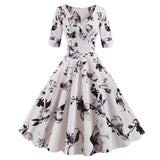 High Waist Floral Slim Sexy V Neck Wrap Vintage Autumn Half Sleeve Elegant Party Swing Pin Up Dress