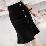 Ladies Elegant Mermaid Spring Office Style Single-breasted High Waist Knee-length Women Skirt