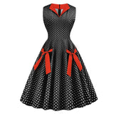 Red V Neck Tie Pocket Polka Dot 1950S Vintage Slim Pinup Dress Women Summer Sleeveless Elegant Party A Line Dresses
