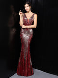 Mermaid Bright Sequin Long Evening Dress Party Etiquette Celebration Robe Dress Sleeveless V-neck Sexy Gowns