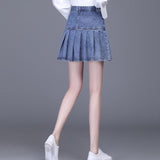 Women Sexy Sweet Harajuku Girls Dance Short Skirt Streetwear High Waist Big Hem Flared Pleated Jeans Skirt