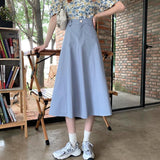 Plus Size Women High Waist Casual Skirts Korean Style Solid Color Ladies Elegant A-line Long Skirt