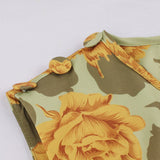 Yellow Floral Print Buttons High Waist Pinup 50s Vintage Pleated Dress Sleeveless Summer 2021 Women Retro Sundress Clothes