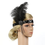 Black Rhinestone Beaded Sequin Hair Band 1920s Vintage Gatsby Party Headpiece Women Flapper Feather Headband