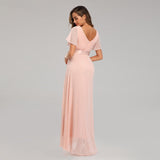 Elegant V-Neck Ruffles Chiffon Formal Evening Gown Robe Vestidos De fiesta Dress for Wedding Party