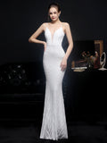 Women Strap Maxi Party Gown Sexy V Neck Sequin Prom Dress