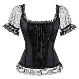 Burlesque Corset And skirt Tutu Set Sleeves Floral Lace Up Gothic Bustier Overbust Corset Dresses For Women Plus Size