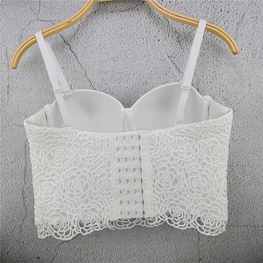 New In Autumn Embroidery White Women Sexy Top Underwear To Wear Out Vest Push Up Bralette Bra Corset Tops