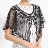 Retro Geometric Sequin Shrug Vintage 1920s Shawl Wraps Flapper Cover Up Women Mesh Scarf