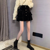 Women Black Short Skirts Fashion Korean Style Vintage Velvet All-match Ladies High Waist Mini Skirt