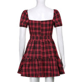 2021 England Style Gothic Plaid A-Line Women Mini Dresses Grunge Punk Bandage Skinny Party Dress Short Sleeve Summer Streetwear