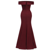Sexy Burgundy Evening Party Off Shoulder Slim Slit Maxi Runway Sheath Long Bodycon Formal Dresses