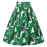 Leaf Green Retro Floral Print Vintage Pleated Skirts Womens 2021 50s 60s 40s High Waist Plus Size Midi Cotton Summer Swing Skirt