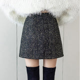 High Waist Mini Skirts Women Korean Style All-match Vintage Woolen Ladies Elegant A-line Short Skirt