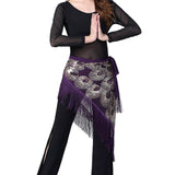 Women Belly Dance Hip Scarf Shiny Sequins Mesh Triangle Wrap Skirts Dance Peformance Self-tie Waist Belt Costume Accessories