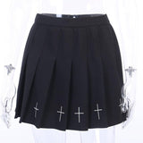 Dark Punk Skirts Streetwear Women Cross Embroidered High Waist Pleated Skirt Y2K Gothic Streetwear Fashion Harajuku Mini Skirt