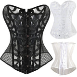 Black White Women Sexy Lace up Boned Overbust Corsets And Bustiers Top Waist Cincher Shaper Plus Size S-6XL