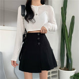 Women High Waist Mini Skirts Korean Style Solid Color All-match A-line Ladies Elegant Casual Skirt