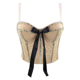 Corset Autumn Sexy Bow Rhinestone Top Built in Bra Cropped Top Night Club Party Off Shoulder Crop Top Push Up Bustier Cups