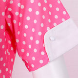 Button Front Polka Dot Vintage High Waist Elegant V Neck Short Sleeve Casual Retro Swing Dress