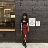 Asymmetric Harajuku Punk Skirt Short Front Long Back Retro Vintage Plaid Printed Red Gothic Hip Hop Streetwear Goth Skirts