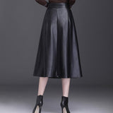 Faux Leather High Waist Women Streetwear Loose Large Swing Skirt Long Women Midi A-Line Skirt