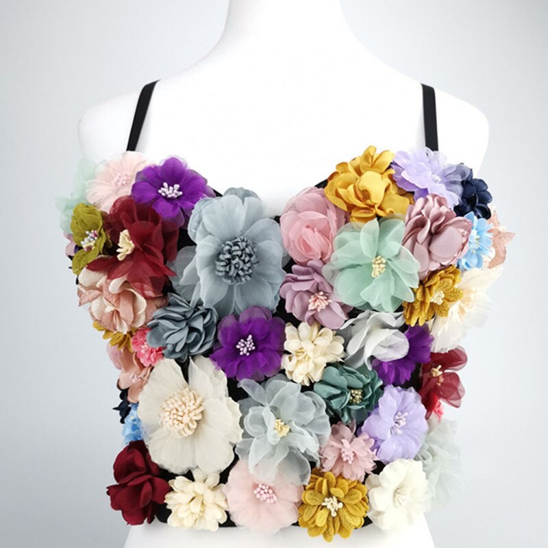 Flower Crop Top Winter Women Tank Top With Built In Bra Spaghetti Strap Gothic Performance Sexy Bustier Camis