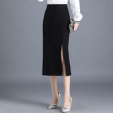 Summer Elegant Midi Pencil High Waist Bandage Black Elastic Bodycon Skirts