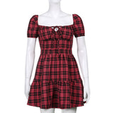 2021 England Style Gothic Plaid A-Line Women Mini Dresses Grunge Punk Bandage Skinny Party Dress Short Sleeve Summer Streetwear