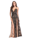 Sexy Sleeveless Cocktail Dress High Split Robe De Soriee Spaghetti Strap Sequins Embroider Formal Dress V-Neck Party Gown
