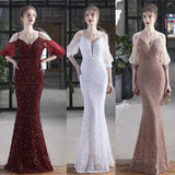 Colorful Sequins Mermaid Cocktail Dress Off Shoulder V Neck Party Prom Gowns Backless Spaghetti Strap Floor Length Vestido