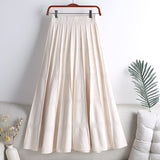 Fashion Women Winter Casual Elastic High Waist Midi Skirt A Line Elegant Solid Pleated Knitted Skirts