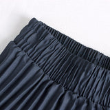 Mid Calf Asymmetrical Skirt Women Elastic High Waist A Line Casual Pleated Skirt