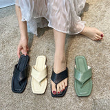 Luxury Designer Women Shoes Square Toe Slippers Roman Style Ladies Summer Flats Sandals Plus Size